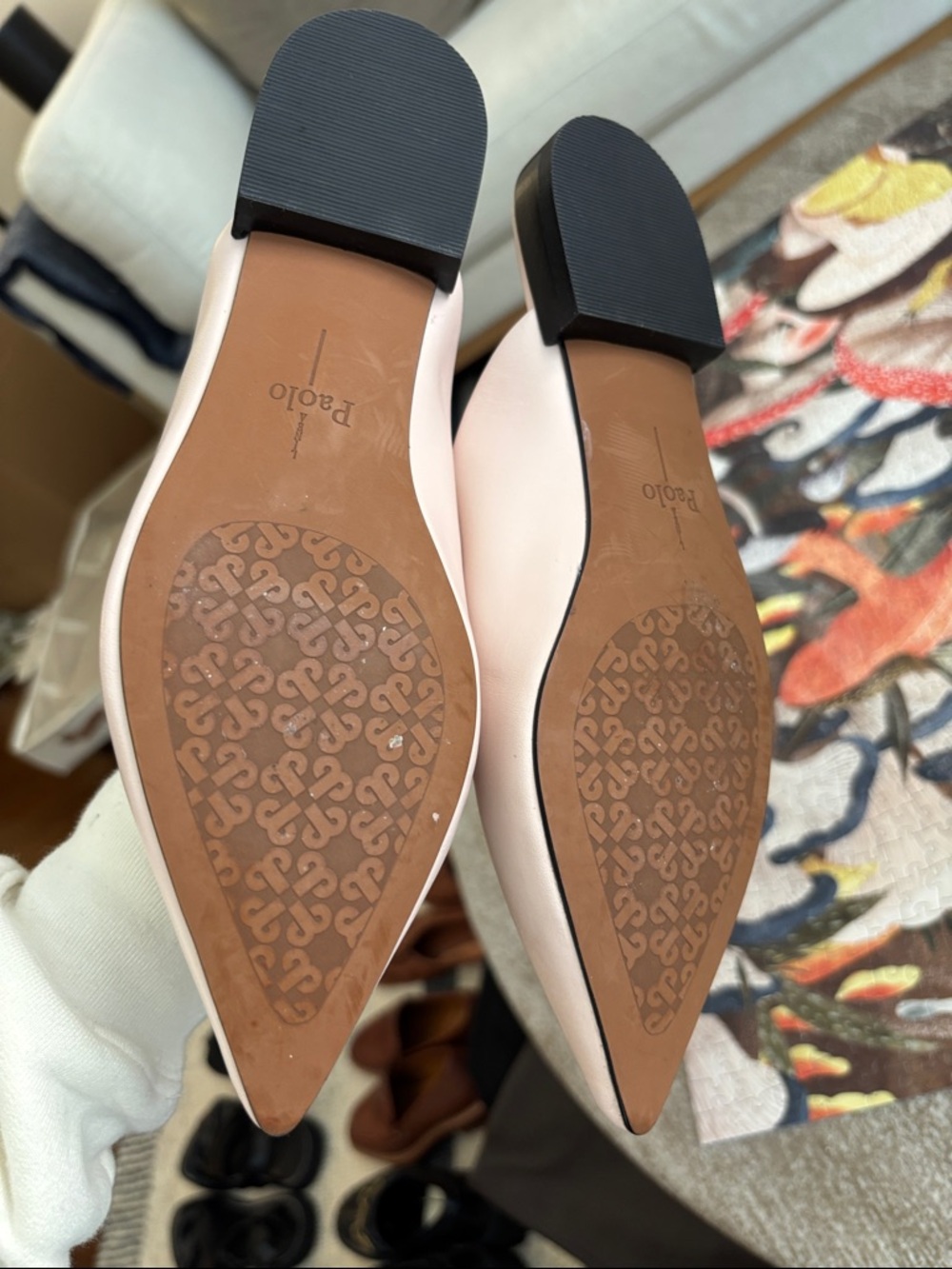 Paolo Nude Pointed Toe Mules | Minimal Chic Slip-On Heels | Size 5.5 - Picture 3 of 6